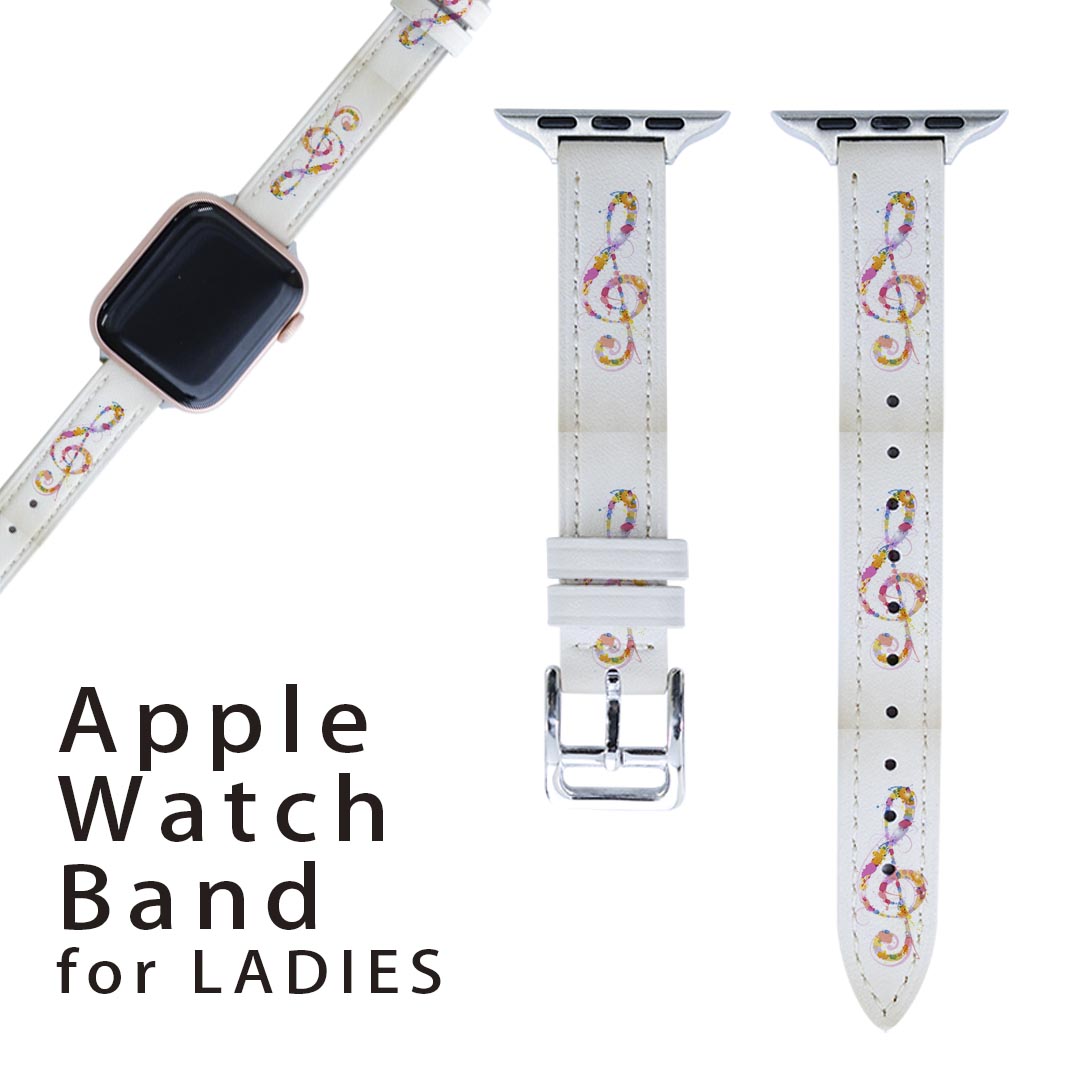 アップルウォッチ 用 バンド Apple Watch 用 取替 レザー ベルト 女性 38mm 40mm 41mm レディース AppleWatch用 全シリーズ対応 初代・Series2・Series3・Series4・Series5・Series6・Series7・SE 対応 000968 ト音記号　音符