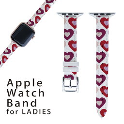 アップルウォッチ 用 バンド Apple Watch 用 取替 レザー ベルト 女性 38mm 40mm 41mm レディース AppleWatch用 全シリーズ対応 初代・Series2・Series3・Series4・Series5・Series6・Series7・SE 対応 005243 ハート　赤　模様