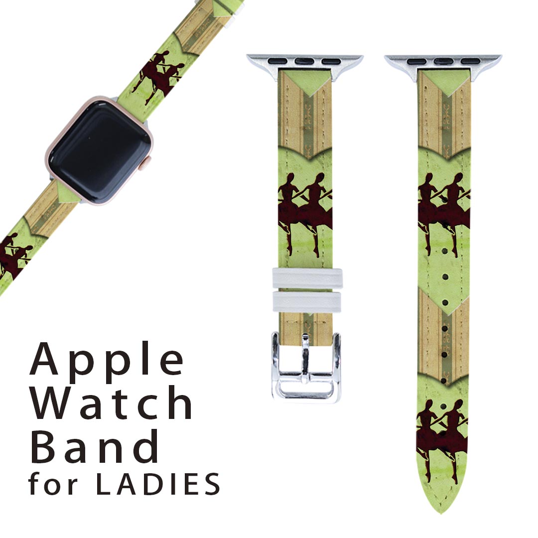 アップルウォッチ 用 バンド Apple Watch 用 取替 レザー ベルト 女性 38mm 40mm 41mm レディース AppleWatch用 全シリーズ対応 初代・Series2・Series3・Series4・Series5・Series6・Series7・SE 対応 007319 バレエ　ハート　ストライプ　黄緑