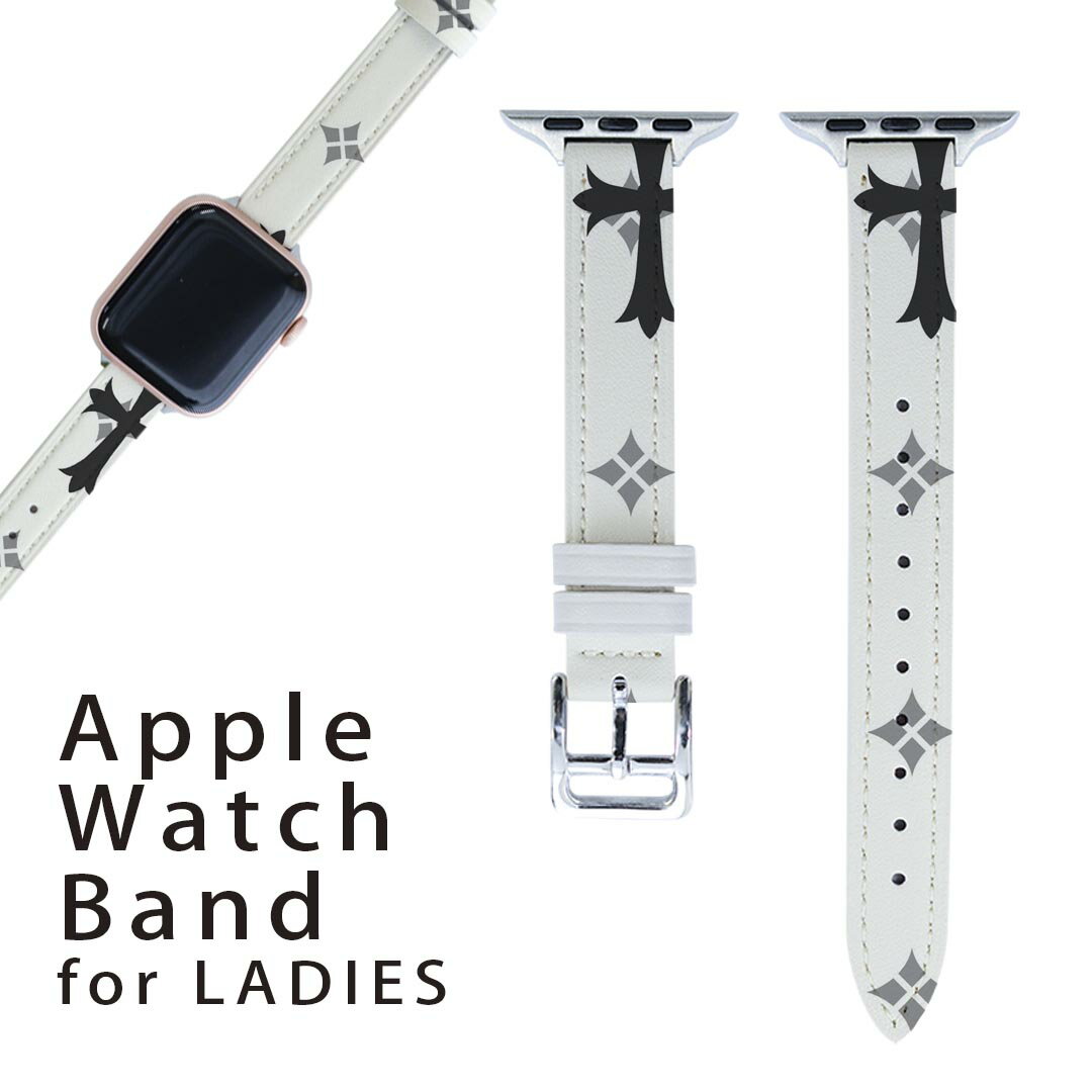 アップルウォッチ 用 バンド Apple Watch 用 取替 レザー ベルト 女性 38mm 40mm 41mm レディース AppleWatch用 全シリーズ対応 初代・Series2・Series3・Series4・Series5・Series6・Series7・SE 対応 007905 黒 ブラック クラウン 王冠 模様