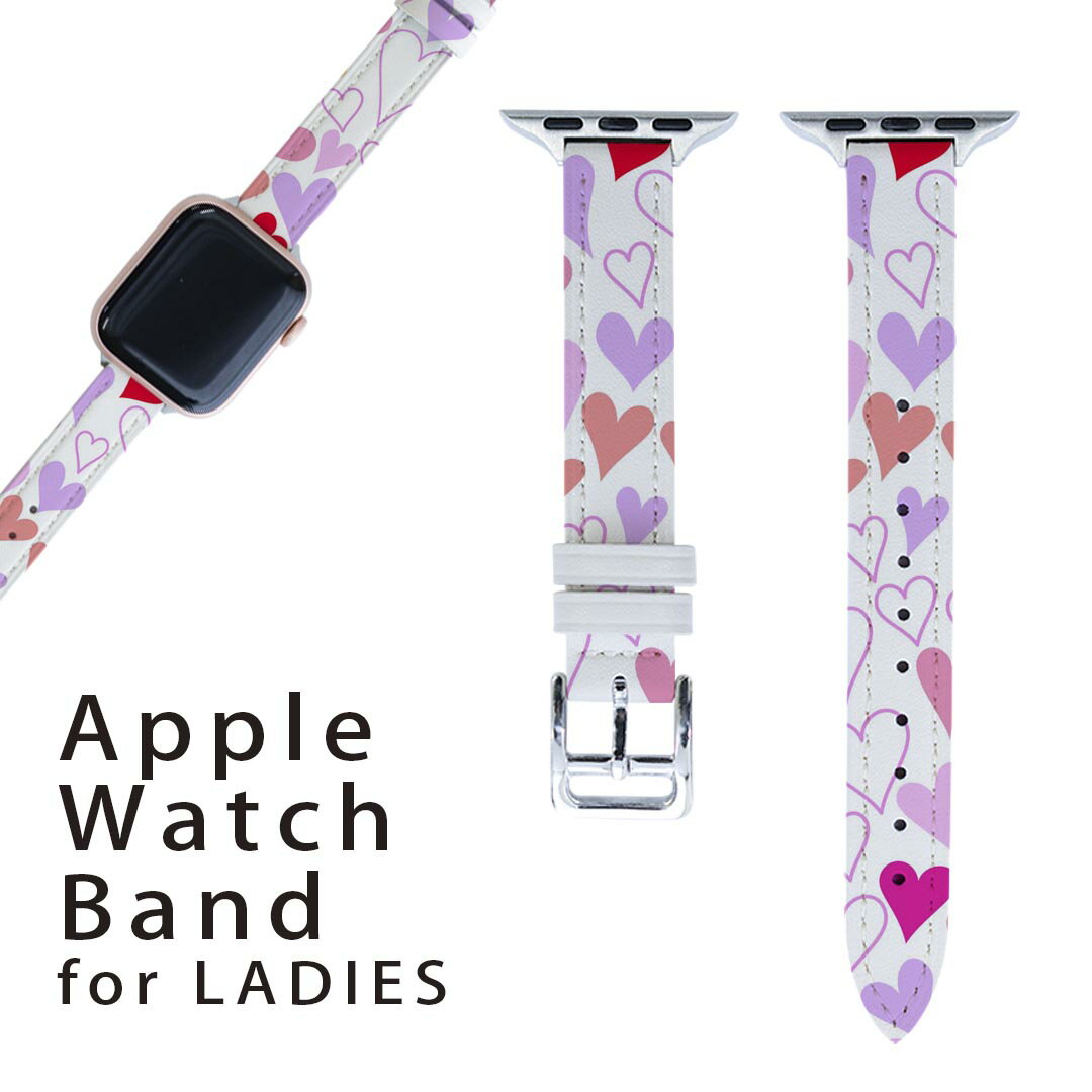 アップルウォッチ 用 バンド Apple Watch 用 取替 レザー ベルト 女性 38mm 40mm 41mm レディース AppleWatch用 全シリーズ対応 初代・Series2・Series3・Series4・Series5・Series6・Series7・SE 対応 008656 赤 レッド 模様 ハート