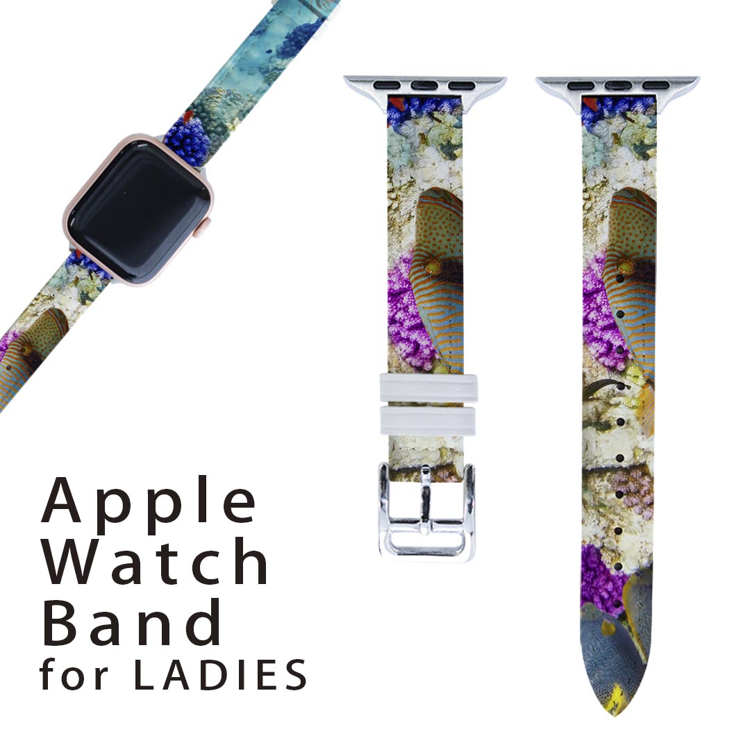アップルウォッチ 用 バンド Apple Watch 用 取替 レザー ベルト 女性 38mm 40mm 41mm レディース AppleWatch用 全シリーズ対応 初代・Series2・Series3・Series4・Series5・Series6・Series7・SE 対応 008923 写真 魚 海 珊瑚