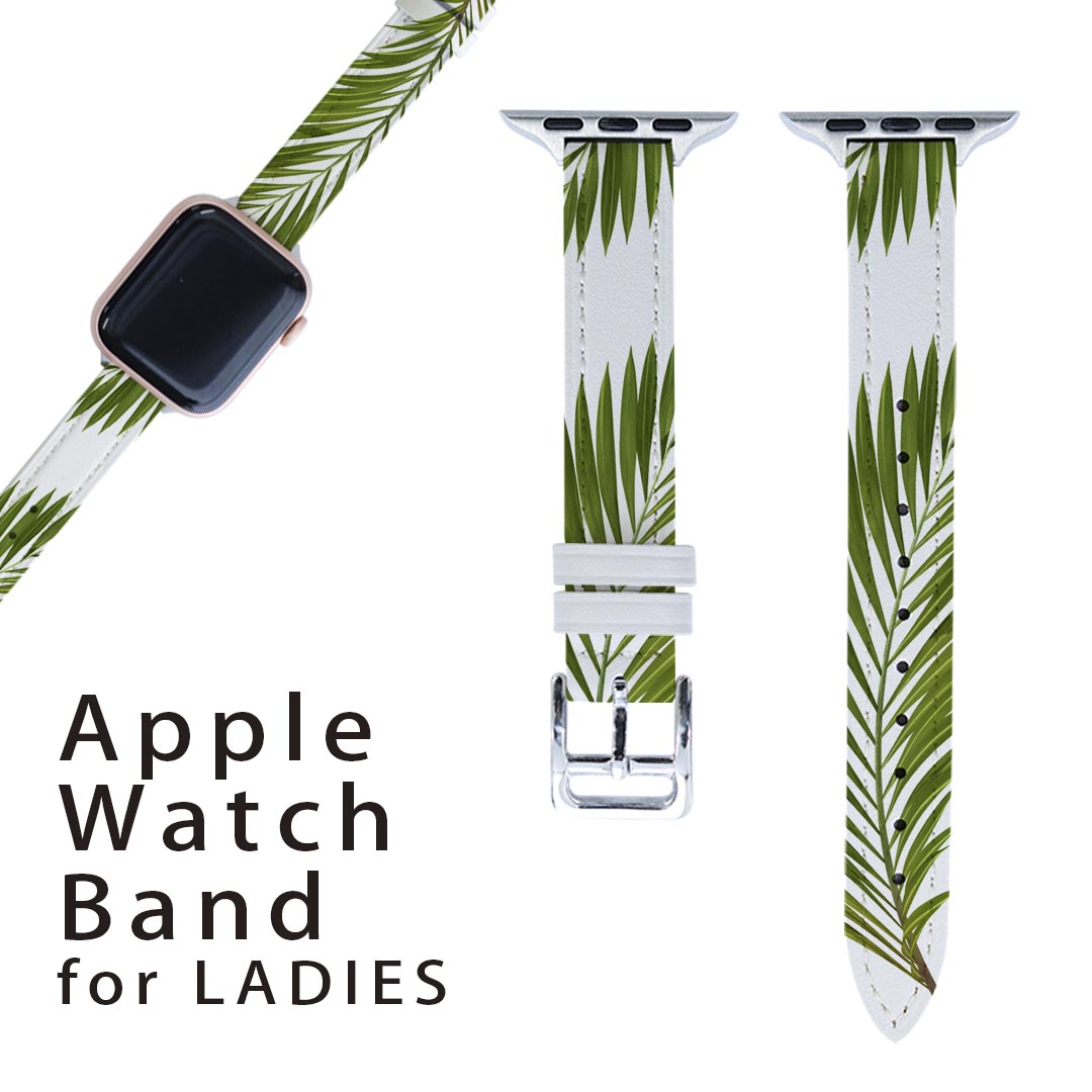 アップルウォッチ 用 バンド Apple Watch 用 取替 レザー ベルト 女性 38mm 40mm 41mm レディース AppleWatch用 全シリーズ対応 初代・Series2・Series3・Series4・Series5・Series6・Series7・SE 対応 009572 植物　シンプル　緑