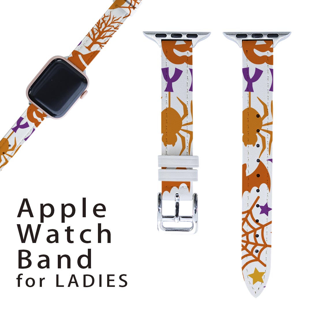 アップルウォッチ 用 バンド Apple Watch 用 取替 レザー ベルト 女性 38mm 40mm 41mm レディース AppleWatch用 全シリーズ対応 初代・Series2・Series3・Series4・Series5・Series6・Series7・SE 対応 013580 ハロウィン　おばけ　蜘蛛