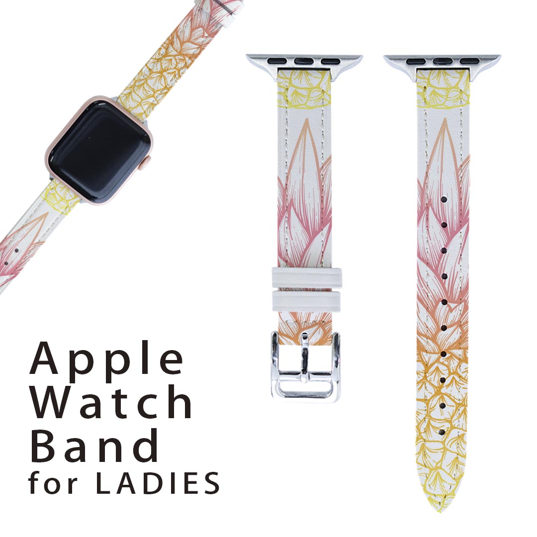 アップルウォッチ 用 バンド Apple Watch 用 取替 レザー ベルト 女性 38mm 40mm 41mm レディース AppleWatch用 全シリーズ対応 初代・Series2・Series3・Series4・Series5・Series6・Series7・SE 対応 014260 パイナップル 夏 トロピカル
