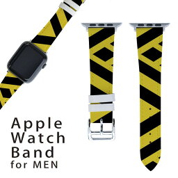 アップルウォッチ 用 バンド Apple Watch 用 取替 レザー ベルト 男性 42mm 44mm 45mm メンズ AppleWatch用 全シリーズ対応 初代・Series2・Series3・Series4・Series5・Series6・Series7・SE 対応 004294 模様　黄色　黒