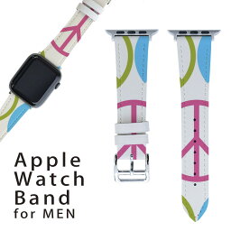 アップルウォッチ 用 バンド Apple Watch 用 取替 レザー ベルト 男性 42mm 44mm 45mm メンズ AppleWatch用 全シリーズ対応 初代・Series2・Series3・Series4・Series5・Series6・Series7・SE 対応 007103 ピースマーク　模様