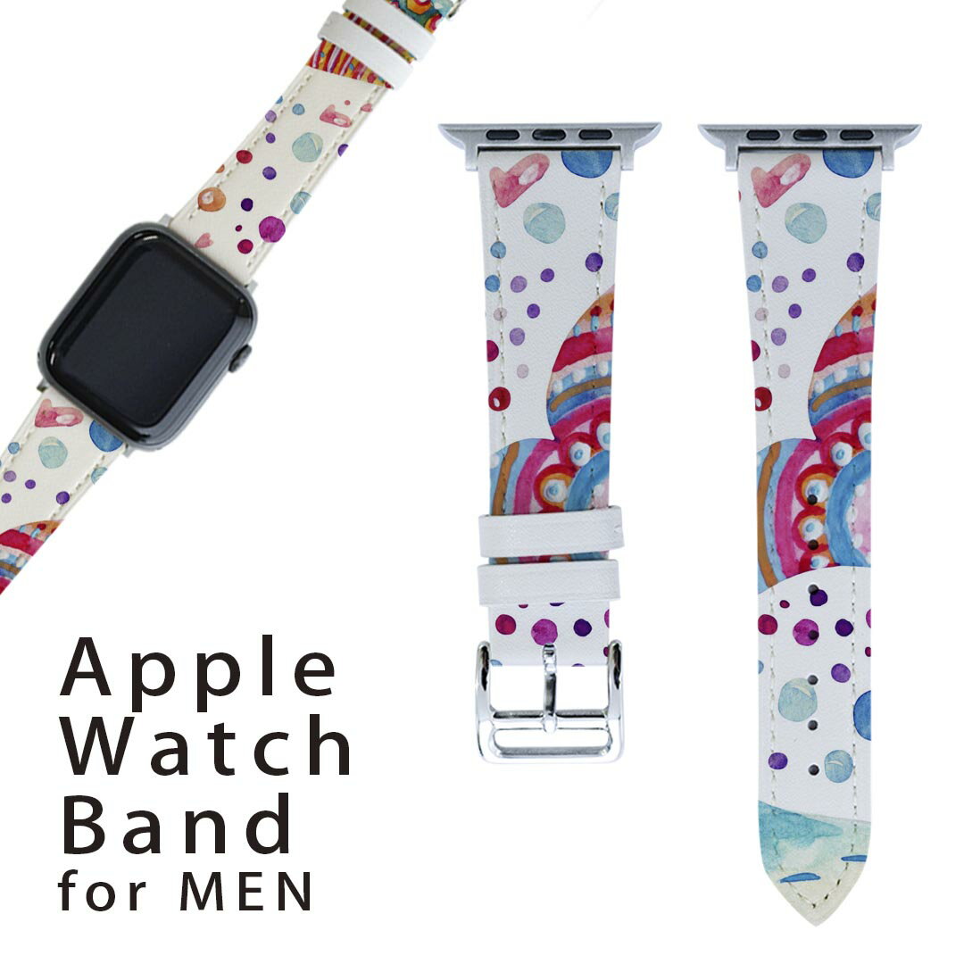 アップルウォッチ 用 バンド Apple Watch 用 取替 レザー ベルト 男性 42mm 44mm 45mm メンズ AppleWatch用 全シリーズ対応 初代・Series2・Series3・Series4・Series5・Series6・Series7・SE 対応 014057 イルカ　海　模様