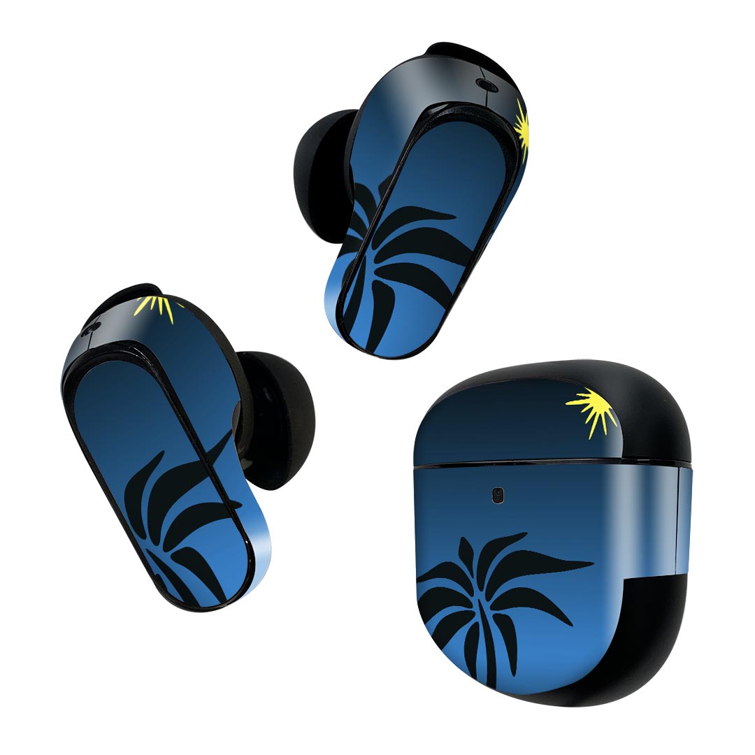 Bose QuietComfort Earbuds II 用 スキンシール ボーズ イヤバッズ2 用　ステッカー　本体3セット ケース1セット 保護 フィルム デコ ヤシの木　月　夜　 000008