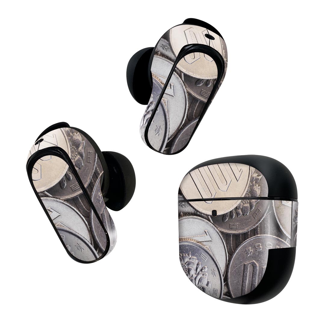 Bose QuietComfort Earbuds II 用 スキンシール ボーズ イヤバッズ2 用　ステッカー　本体3セット ケース1セット 保護 フィルム デコ 小銭　金　百円 000080