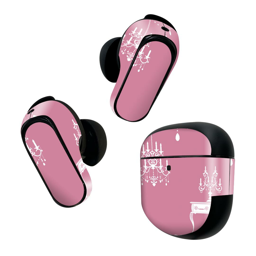 Bose QuietComfort Earbuds II 用 スキンシール ボーズ イヤバッズ2 用　ステッカー　本体3セット ケース1セット 保護 フィルム デコ ピンク　模様　家具 000134