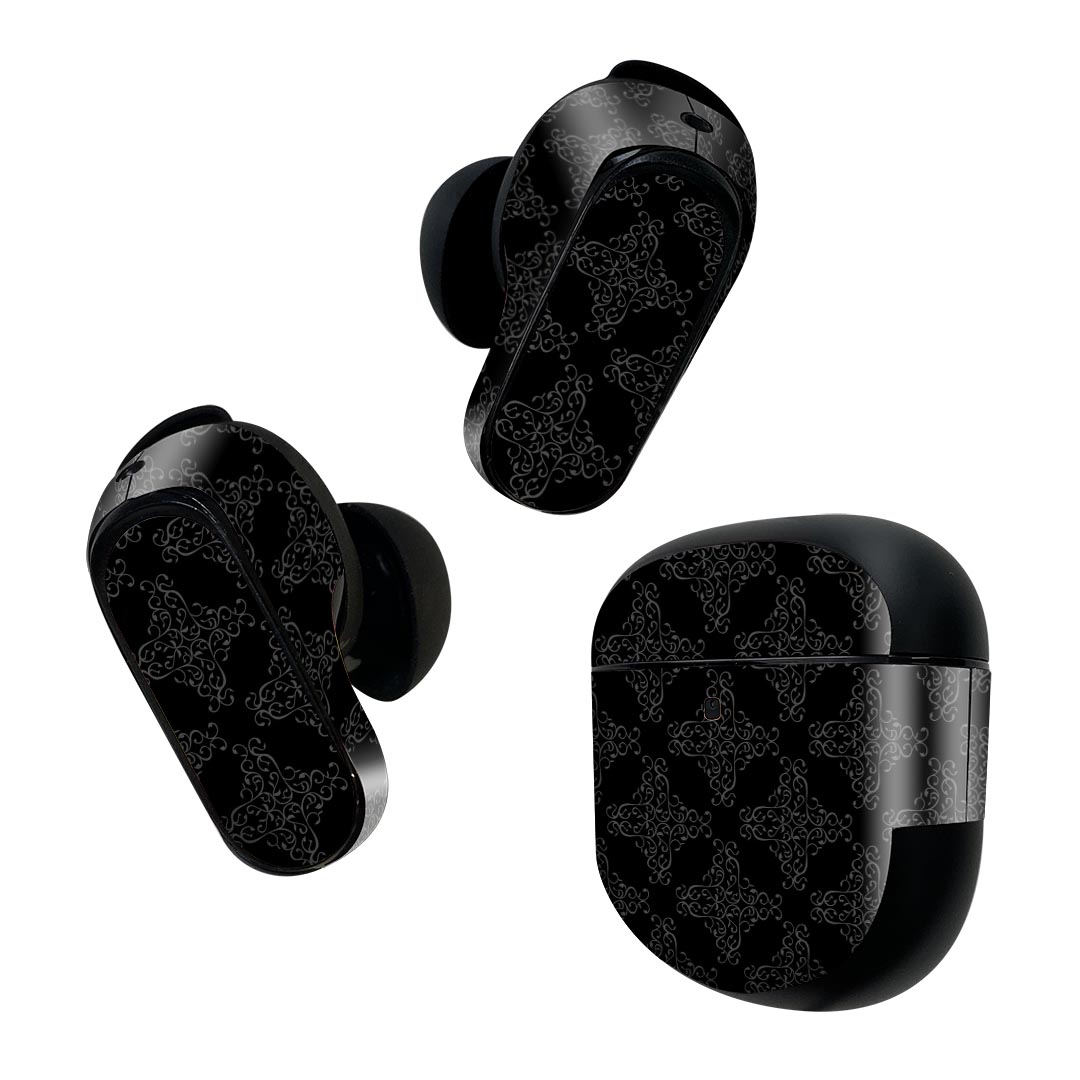 Bose QuietComfort Earbuds II 用 スキンシール ボーズ イヤバッズ2 用　ステッカー　本体3セット ケース1セット 保護 フィルム デコ ペイズリー　ダマスク　花 000396