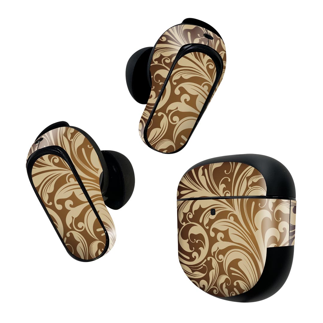 Bose QuietComfort Earbuds II 用 スキンシール ボーズ イヤバッズ2 用　ステッカー　本体3セット ケース1セット 保護 フィルム デコ ペイズリー　ダマスク　花 000407