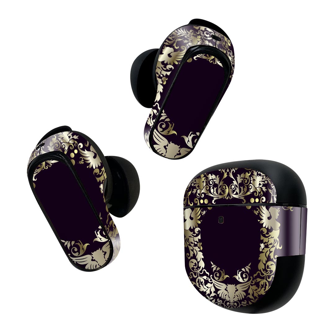 Bose QuietComfort Earbuds II 用 スキンシール ボーズ イヤバッズ2 用　ステッカー　本体3セット ケース1セット 保護 フィルム デコ ペイズリー　ダマスク　花 000418