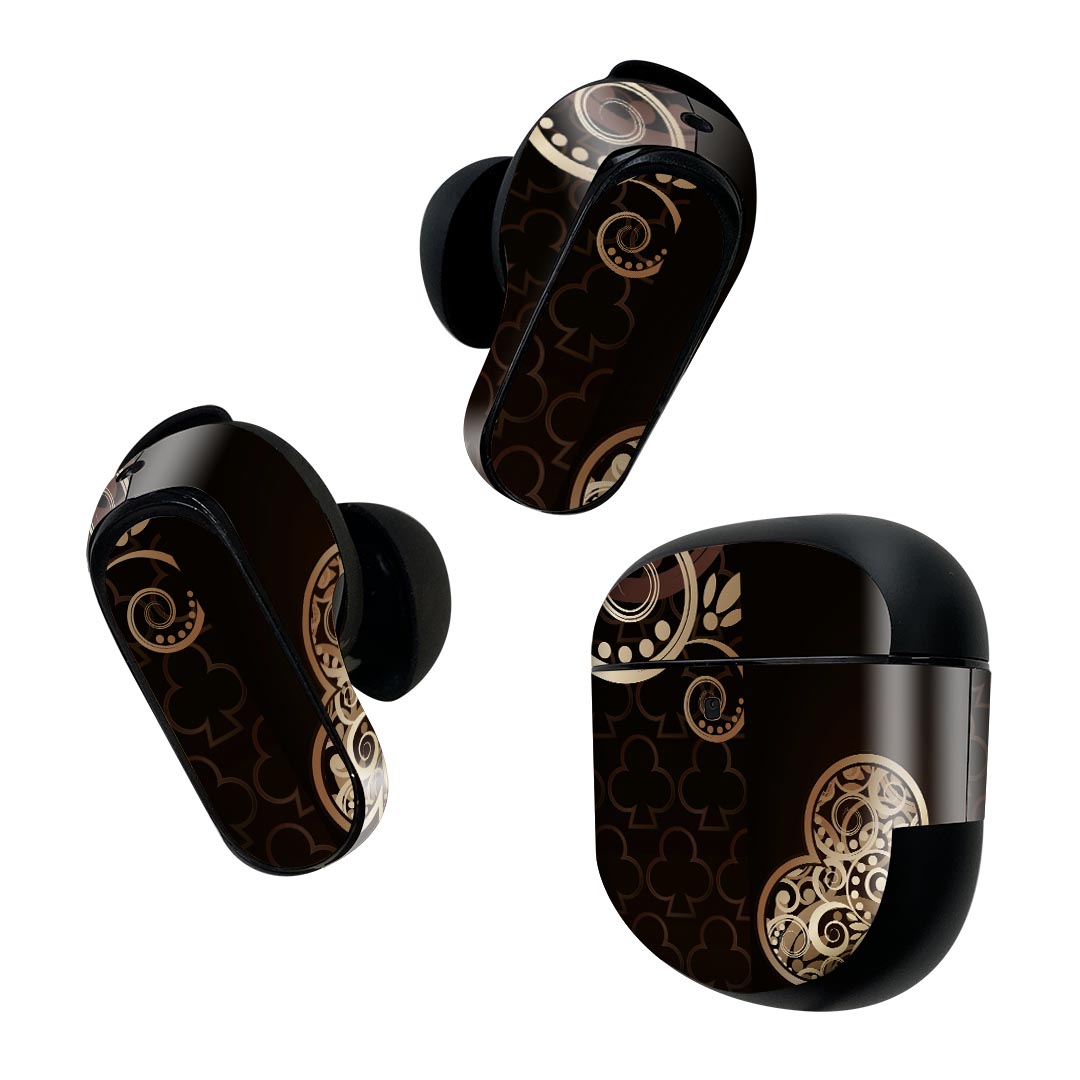 Bose QuietComfort Earbuds II 用 スキンシール ボーズ イヤバッズ2 用 ステッカー 本体3セット ケース1セット 保護 フィルム デコ 黒 クローバー 000443