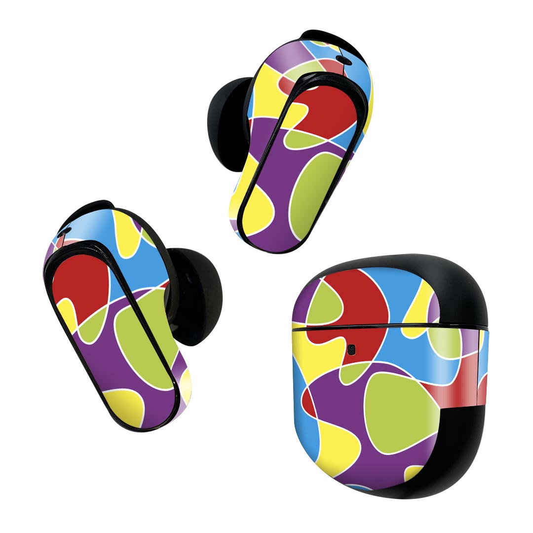 Bose QuietComfort Earbuds II 用 スキンシール ボーズ イヤバッズ2 用 ステッカー 本体3セット ケース1セット 保護 フィルム デコ タイル カラフル 000488