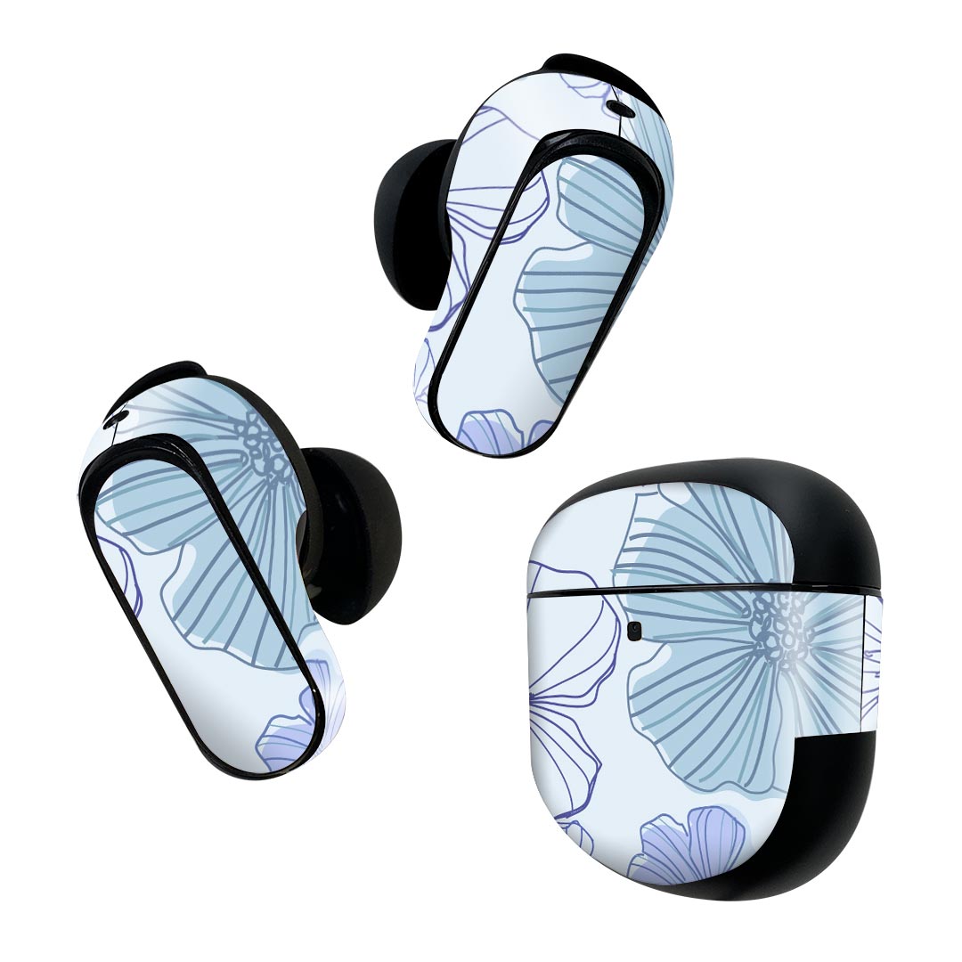 Bose QuietComfort Earbuds II 用 スキンシール ボーズ イヤバッズ2 用　ステッカー　本体3セット ケース1セット 保護 フィルム デコ 花　模様 000725