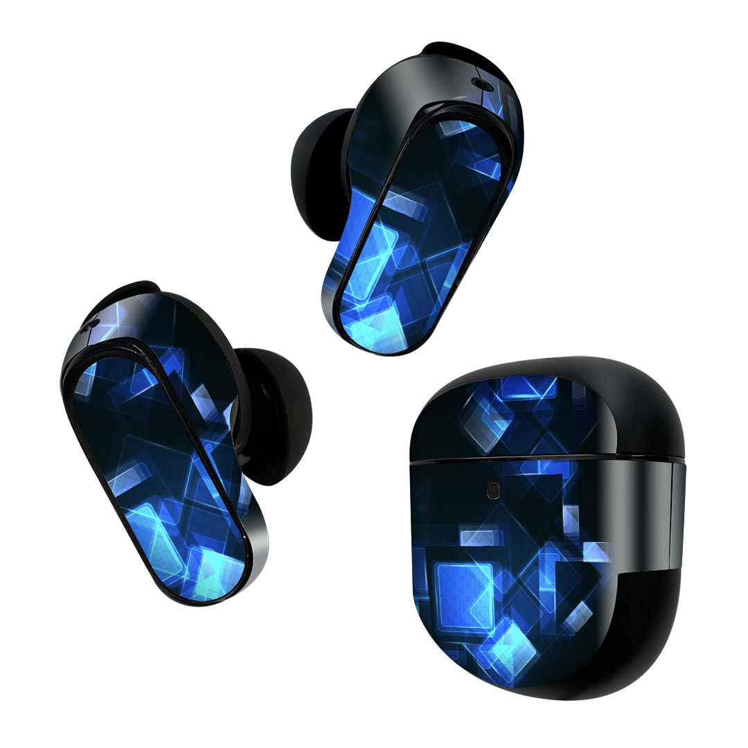 Bose QuietComfort Earbuds II 用 スキンシール ボーズ イヤバッズ2 用　ステッカー　本体3セット ケース1セット 保護 フィルム デコ 模様　ブルー 000899