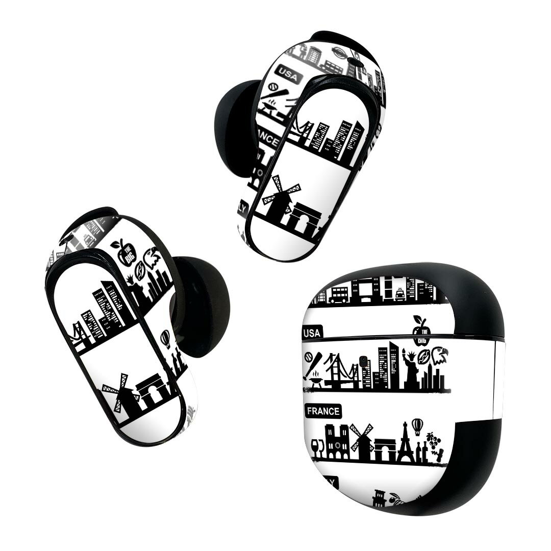 Bose QuietComfort Earbuds II 用 スキンシール ボーズ イヤバッズ2 用　ステッカー　本体3セット ケース1セット 保護 フィルム デコ 外国　街 000982
