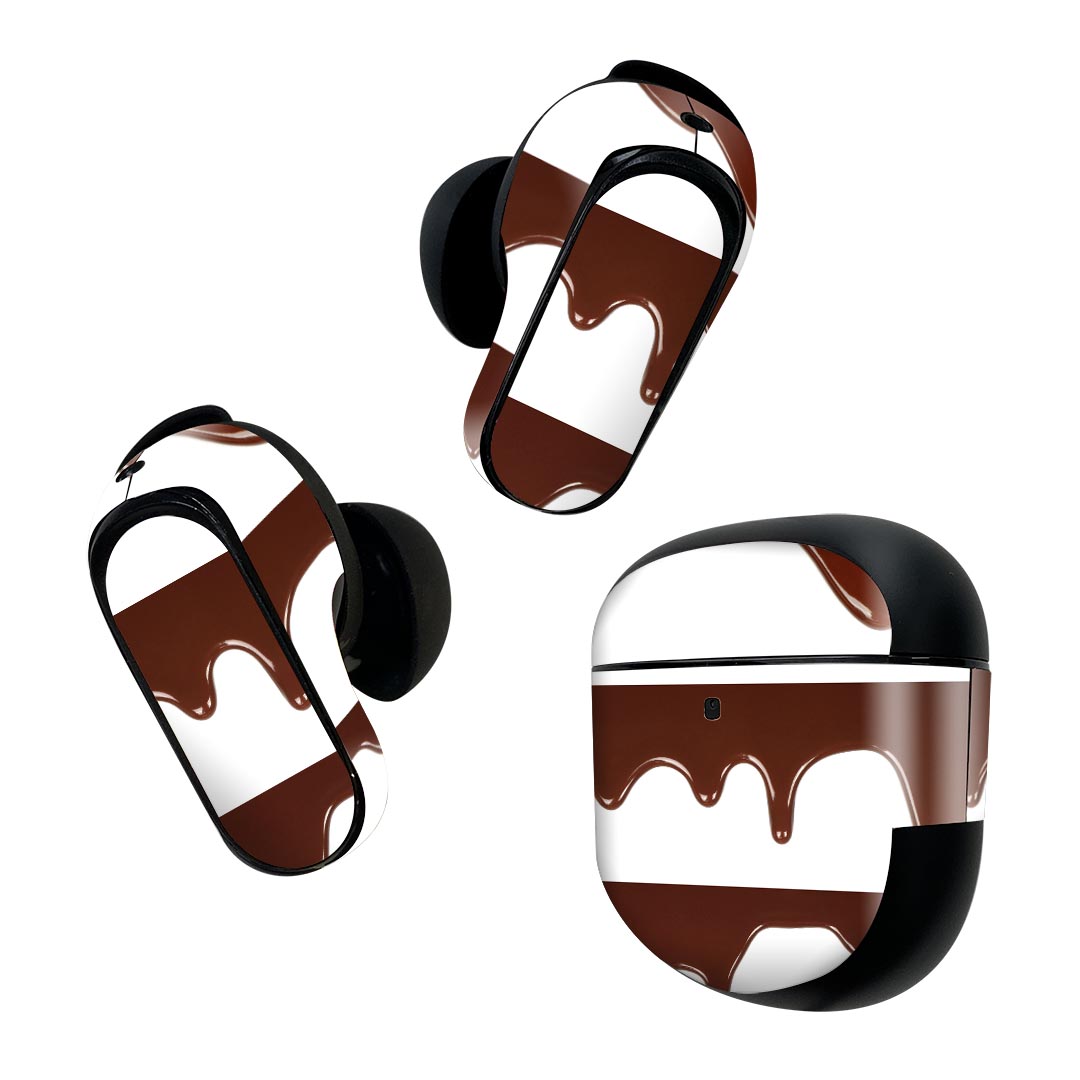 Bose QuietComfort Earbuds II 用 スキンシール ボーズ イヤバッズ2 用 ステッカー 本体3セット ケース1セット 保護 フィルム デコ チョコレート 001006