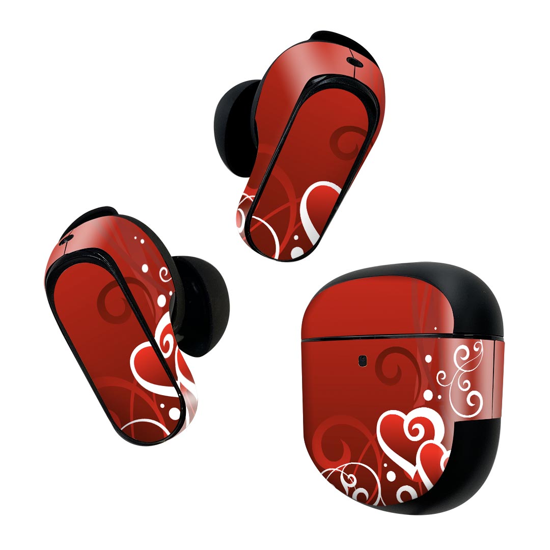 Bose QuietComfort Earbuds II 用 スキンシール ボーズ イヤバッズ2 用　ステッカー　本体3セット ケース1セット 保護 フィルム デコ ハート　模様 001017