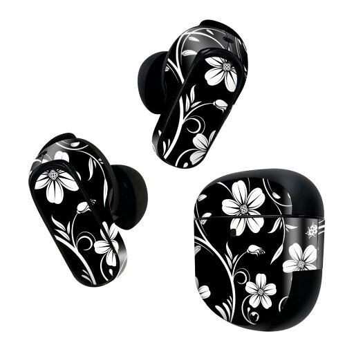 Bose QuietComfort Earbuds II 用 スキンシール ボーズ イヤバッズ2 用 ステッカー 本体3セット ケース1セット 保護 フィルム デコ 花 モノクロ 001052 Bose QuietComfort Earbuds II 用 スキンシール ボーズ イヤバッズ2 用 ステッカー 本体3セット ケース1セット 保護 フィルム デコ 花 モノクロ 001052
