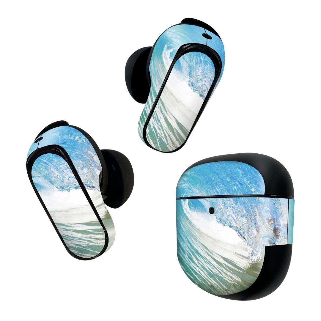 Bose QuietComfort Earbuds II 用 スキンシール ボーズ イヤバッズ2 用　ステッカー　本体3セット ケース1セット 保護 フィルム デコ 波　サーフィン 001163