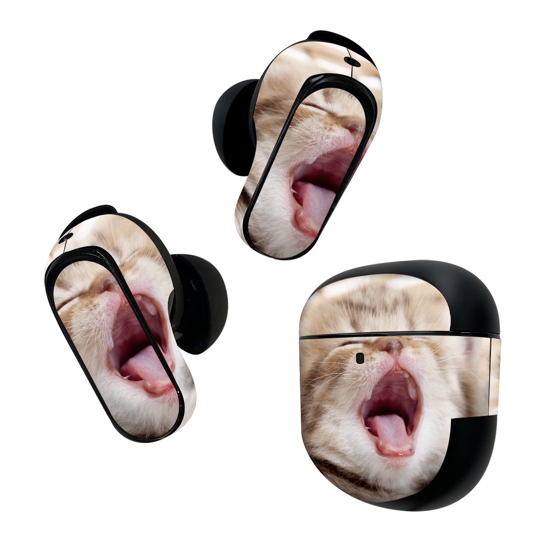 Bose QuietComfort Earbuds II 用 スキンシール ボーズ イヤバッズ2 用　ステッカー　本体3セット ケース1セット 保護 フィルム デコ ネコ　動物 001173