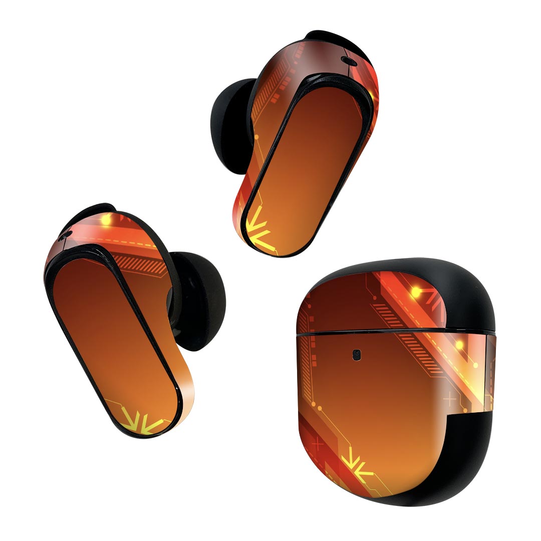 Bose QuietComfort Earbuds II 用 スキンシール ボーズ イヤバッズ2 用　ステッカー　本体3セット ケース1セット 保護 フィルム デコ オレンジ　模様 001178