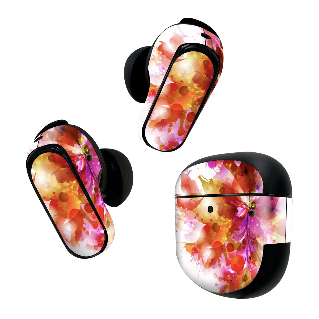 Bose QuietComfort Earbuds II 用 スキンシール ボーズ イヤバッズ2 用 ステッカー 本体3セット ケース1セット 保護 フィルム デコ 花 カラフル 001203