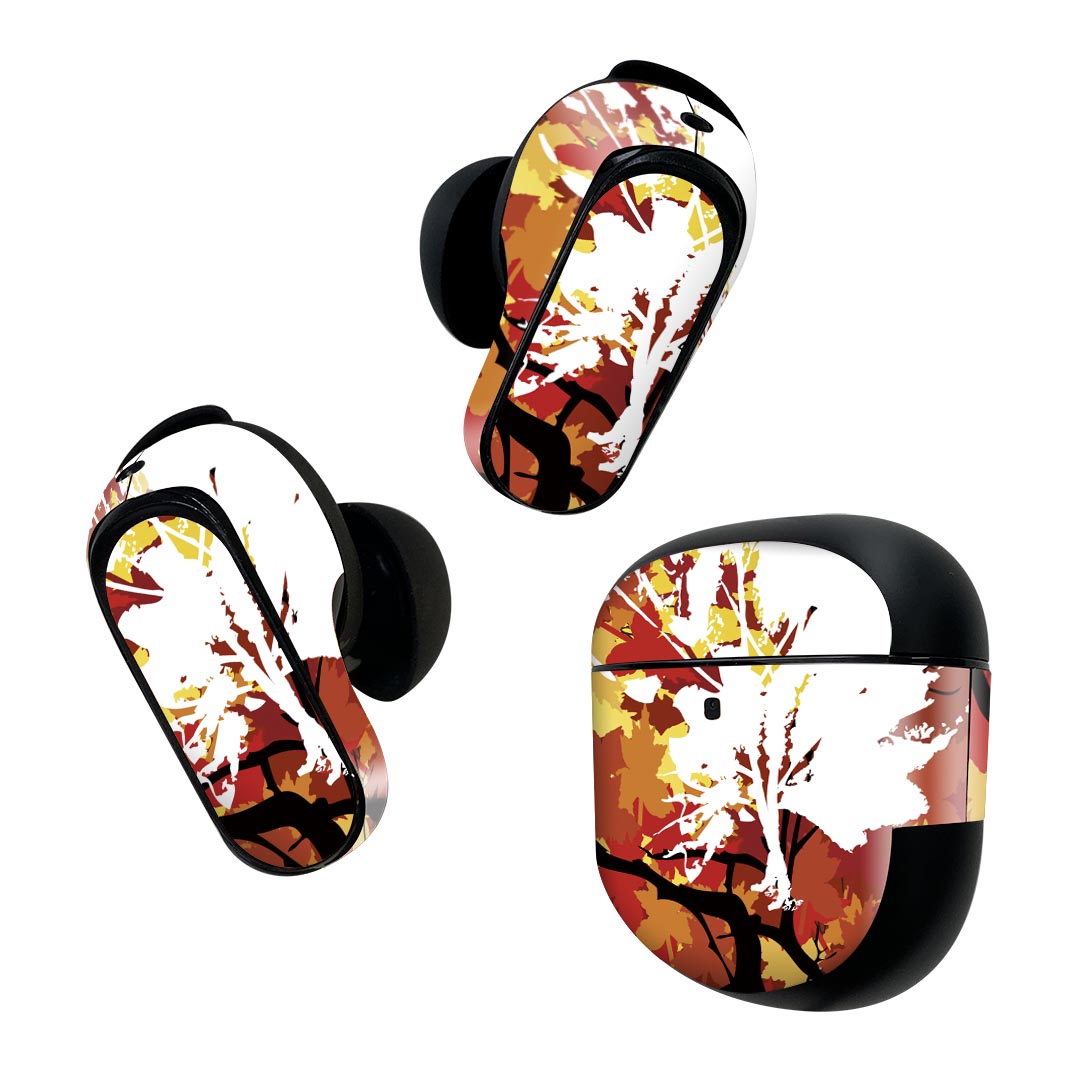Bose QuietComfort Earbuds II 用 スキンシール ボーズ イヤバッズ2 用　ステッカー　本体3セット ケース1セット 保護 フィルム デコ 紅葉　秋 001250