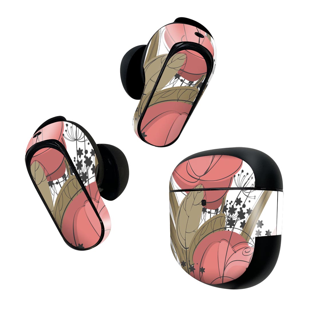 Bose QuietComfort Earbuds II 用 スキンシール ボーズ イヤバッズ2 用　ステッカー　本体3セット ケース1セット 保護 フィルム デコ 花　薔薇 001333