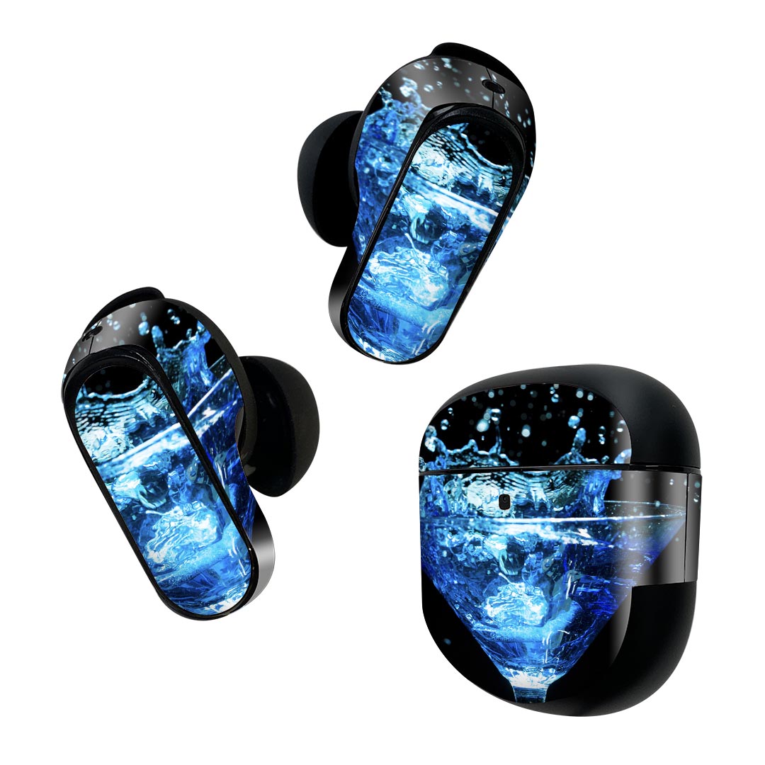 Bose QuietComfort Earbuds II 用 スキンシール ボーズ イヤバッズ2 用　ステッカー　本体3セット ケース1セット 保護 フィルム デコ カクテル　青 001534