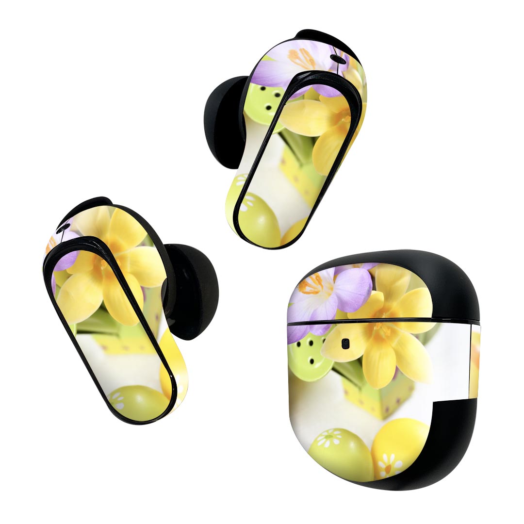 製品名 Bose QuietComfort Earbuds II 専用デザインスキンシール セット内容 Bose QuietComfort Earbuds II 専用シール　イヤホン（左右）3枚、充電ケース用シール 1枚AirPods第3世代専用です。第1?2世代、Proシリーズには対応していません。 商品特徴 再剥離性シートを素材に採用し、細かな位置調整がしやすく貼り直しが容易です。また、エアフリーでもありますので気泡が簡単に逃げるので、キレイに貼ることができます。専用の業務プリンターを使い、商品画像と遜色のない美しい印刷仕上がり。 注意事項 画像はサンプルですので、ご覧の環境によっては多少色味に違いを感じる場合がございます。 イメージと違った、モニターと色味が異なるという理由での交換や返金はご対応出来かねます。スキンシールのみの販売で、機器本体や充電ケース本体は付属しません。シワができた場合、ドライヤーなどで軽く温め、外側に向けてシワを伸ばすように貼ってください。初回貼付時の位置調整や貼り直しは可能ですが、しっかりと押し付けて接着させた後の再剥離、再利用は保証しておりません。また接着部に油分や汚れが付着しますと角の部分は剥がれやすくなりますので、貼付時はあまり触れないようにご注意ください。無地のセミグロスシートにデザインをプリントした商品で、デコなどの加工はございません。 凹凸や光沢があるように見えたり布地や金属を素材にしたように見える商品もありますが、デザインの図版によるものです。印刷時に微妙な画像のズレが生じる場合がございます。ご注文後に1点1点制作する受注生産品の為、不良品以外のご返品や交換は固くお断りします。 商品発送 完全受注生産のハンドメイド商品となりますので、既製品と比べて発送までお時間を頂いています。 基本的に決済確認後2~3営業日、最大で10営業日での発送となります。繁忙期や休業日明けの場合はさらに時間がかかる場合があります。 その際には別途メールにてご連絡致します。メール便の場合、発送日から到着までに2?4日ほどかかる場合が多く、紛失などの保障もご対応できかねます。あらかじめご了承下さい。