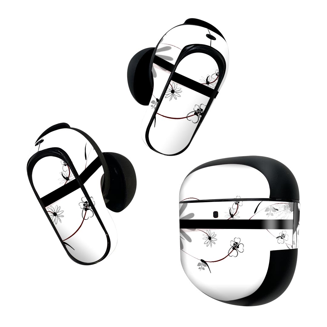 製品名 Bose QuietComfort Earbuds II 専用デザインスキンシール セット内容 Bose QuietComfort Earbuds II 専用シール　イヤホン（左右）3枚、充電ケース用シール 1枚AirPods第3世代専用です。第1?2世代、Proシリーズには対応していません。 商品特徴 再剥離性シートを素材に採用し、細かな位置調整がしやすく貼り直しが容易です。また、エアフリーでもありますので気泡が簡単に逃げるので、キレイに貼ることができます。専用の業務プリンターを使い、商品画像と遜色のない美しい印刷仕上がり。 注意事項 画像はサンプルですので、ご覧の環境によっては多少色味に違いを感じる場合がございます。 イメージと違った、モニターと色味が異なるという理由での交換や返金はご対応出来かねます。スキンシールのみの販売で、機器本体や充電ケース本体は付属しません。シワができた場合、ドライヤーなどで軽く温め、外側に向けてシワを伸ばすように貼ってください。初回貼付時の位置調整や貼り直しは可能ですが、しっかりと押し付けて接着させた後の再剥離、再利用は保証しておりません。また接着部に油分や汚れが付着しますと角の部分は剥がれやすくなりますので、貼付時はあまり触れないようにご注意ください。無地のセミグロスシートにデザインをプリントした商品で、デコなどの加工はございません。 凹凸や光沢があるように見えたり布地や金属を素材にしたように見える商品もありますが、デザインの図版によるものです。印刷時に微妙な画像のズレが生じる場合がございます。ご注文後に1点1点制作する受注生産品の為、不良品以外のご返品や交換は固くお断りします。 商品発送 完全受注生産のハンドメイド商品となりますので、既製品と比べて発送までお時間を頂いています。 基本的に決済確認後2~3営業日、最大で10営業日での発送となります。繁忙期や休業日明けの場合はさらに時間がかかる場合があります。 その際には別途メールにてご連絡致します。メール便の場合、発送日から到着までに2?4日ほどかかる場合が多く、紛失などの保障もご対応できかねます。あらかじめご了承下さい。