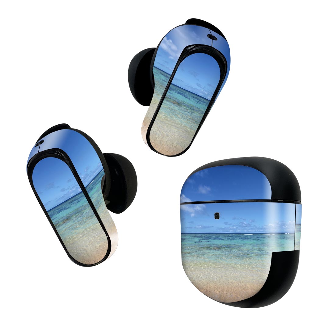 Bose QuietComfort Earbuds II 用 スキンシール ボーズ イヤバッズ2 用　ステッカー　本体3セット ケース1セット 保護 フィルム デコ 海　青空　砂浜 001605