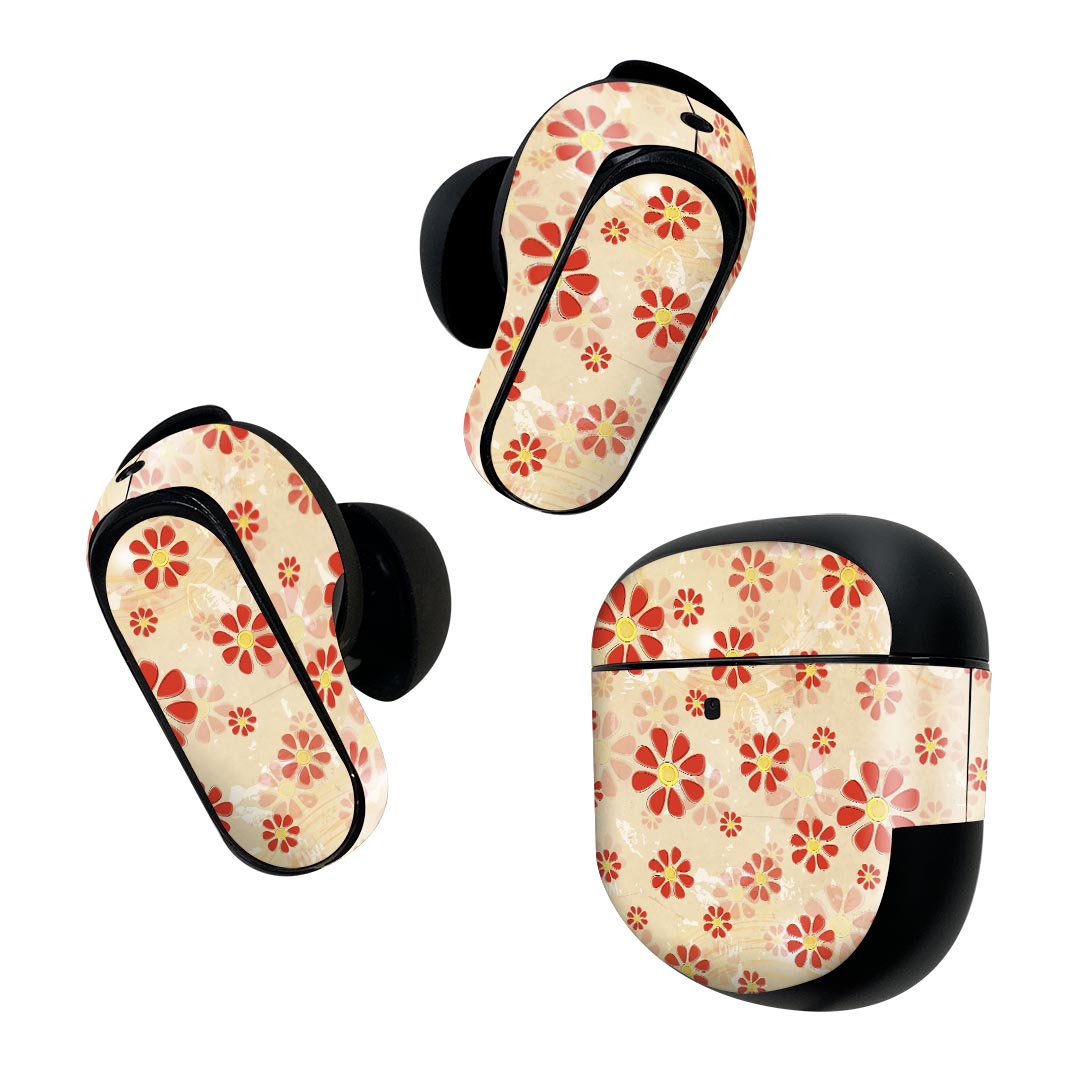 Bose QuietComfort Earbuds II 用 スキンシール ボーズ イヤバッズ2 用　ステッカー　本体3セット ケース1セット 保護 フィルム デコ 花　花柄 001635
