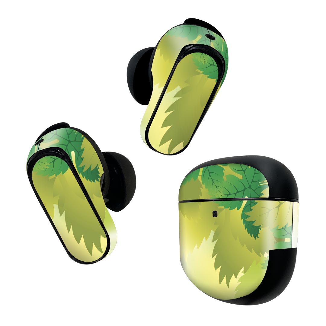 Bose QuietComfort Earbuds II 用 スキンシール ボーズ イヤバッズ2 用　ステッカー　本体3セット ケース1セット 保護 フィルム デコ 植物　緑　イラスト 001852