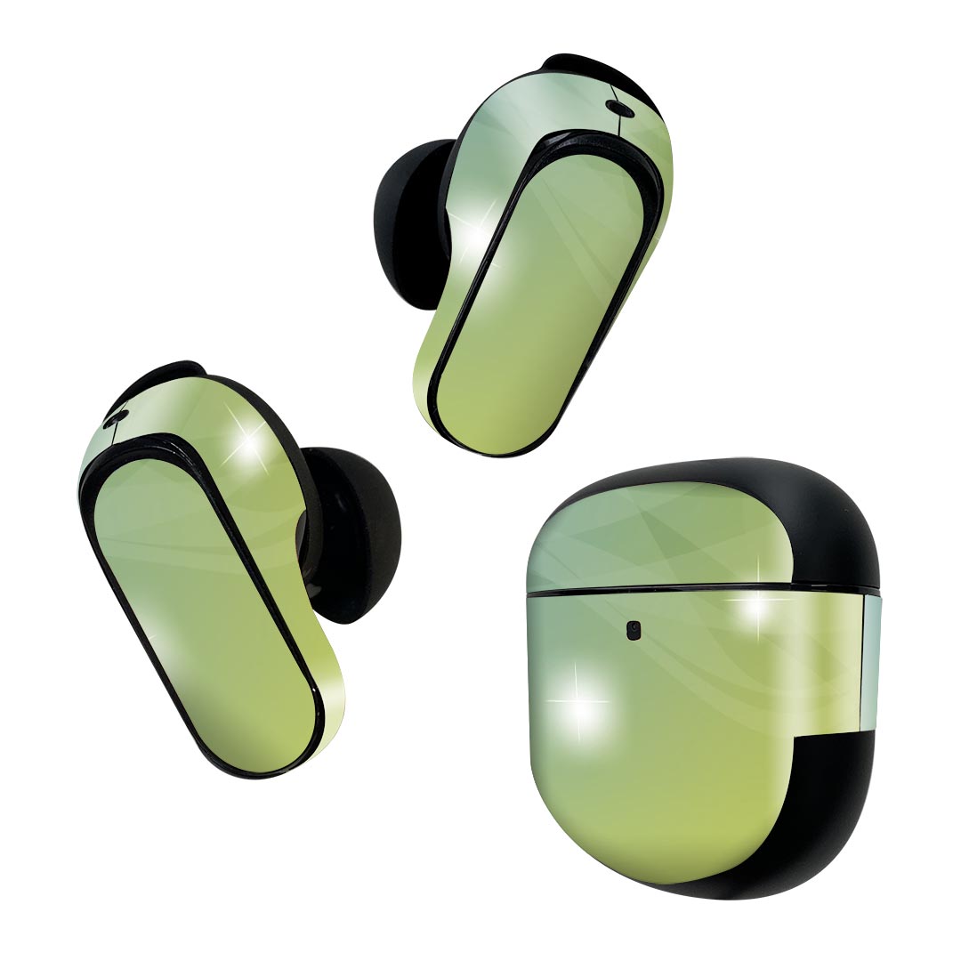 Bose QuietComfort Earbuds II 用 スキンシール ボーズ イヤバッズ2 用　ステッカー　本体3セット ケース1セット 保護 フィルム デコ シンプル　緑 001868