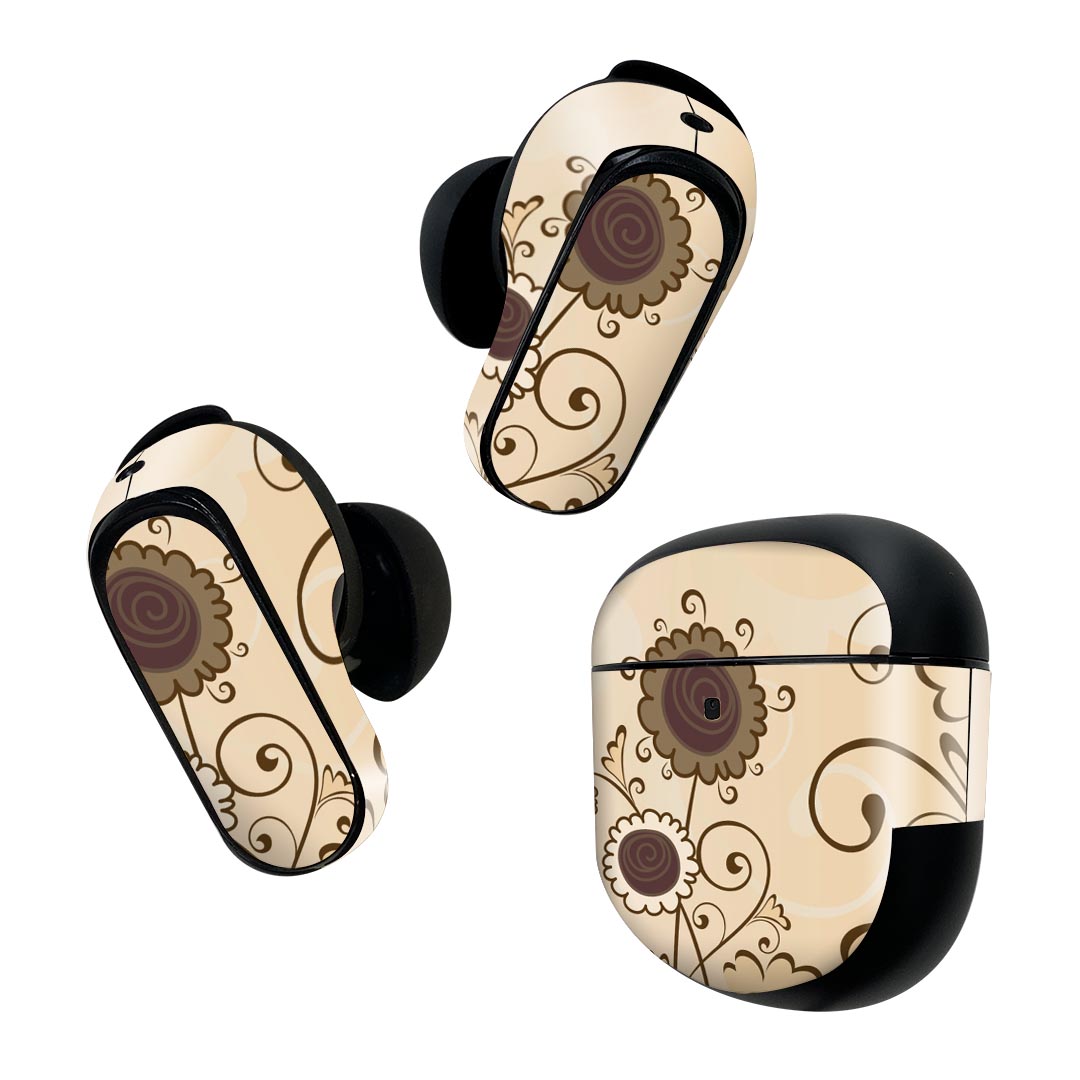 Bose QuietComfort Earbuds II 用 スキンシール ボーズ イヤバッズ2 用　ステッカー　本体3セット ケース1セット 保護 フィルム デコ 花　　レトロ 001884