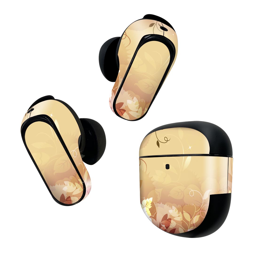 製品名 Bose QuietComfort Earbuds II 専用デザインスキンシール セット内容 Bose QuietComfort Earbuds II 専用シール　イヤホン（左右）3枚、充電ケース用シール 1枚AirPods第3世代専用です。第1?2世代、Proシリーズには対応していません。 商品特徴 再剥離性シートを素材に採用し、細かな位置調整がしやすく貼り直しが容易です。また、エアフリーでもありますので気泡が簡単に逃げるので、キレイに貼ることができます。専用の業務プリンターを使い、商品画像と遜色のない美しい印刷仕上がり。 注意事項 画像はサンプルですので、ご覧の環境によっては多少色味に違いを感じる場合がございます。 イメージと違った、モニターと色味が異なるという理由での交換や返金はご対応出来かねます。スキンシールのみの販売で、機器本体や充電ケース本体は付属しません。シワができた場合、ドライヤーなどで軽く温め、外側に向けてシワを伸ばすように貼ってください。初回貼付時の位置調整や貼り直しは可能ですが、しっかりと押し付けて接着させた後の再剥離、再利用は保証しておりません。また接着部に油分や汚れが付着しますと角の部分は剥がれやすくなりますので、貼付時はあまり触れないようにご注意ください。無地のセミグロスシートにデザインをプリントした商品で、デコなどの加工はございません。 凹凸や光沢があるように見えたり布地や金属を素材にしたように見える商品もありますが、デザインの図版によるものです。印刷時に微妙な画像のズレが生じる場合がございます。ご注文後に1点1点制作する受注生産品の為、不良品以外のご返品や交換は固くお断りします。 商品発送 完全受注生産のハンドメイド商品となりますので、既製品と比べて発送までお時間を頂いています。 基本的に決済確認後2~3営業日、最大で10営業日での発送となります。繁忙期や休業日明けの場合はさらに時間がかかる場合があります。 その際には別途メールにてご連絡致します。メール便の場合、発送日から到着までに2?4日ほどかかる場合が多く、紛失などの保障もご対応できかねます。あらかじめご了承下さい。