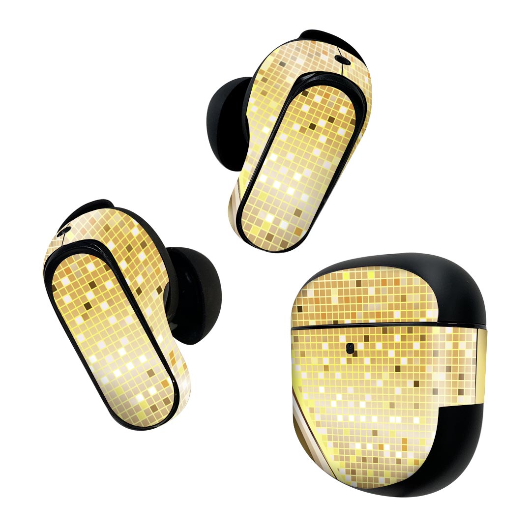 Bose QuietComfort Earbuds II 用 スキンシール ボーズ イヤバッズ2 用　ステッカー　本体3セット ケース1セット 保護 フィルム デコ 模様　シンプル　黄色 001943