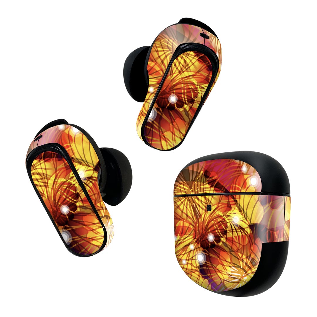 Bose QuietComfort Earbuds II 用 スキンシール ボーズ イヤバッズ2 用　ステッカー　本体3セット ケース1セット 保護 フィルム デコ 花　　カラフル 001946