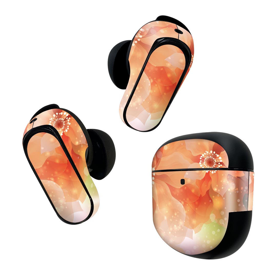 Bose QuietComfort Earbuds II 用 スキンシール ボーズ イヤバッズ2 用　ステッカー　本体3セット ケース1セット 保護 フィルム デコ 花　　オレンジ 001992