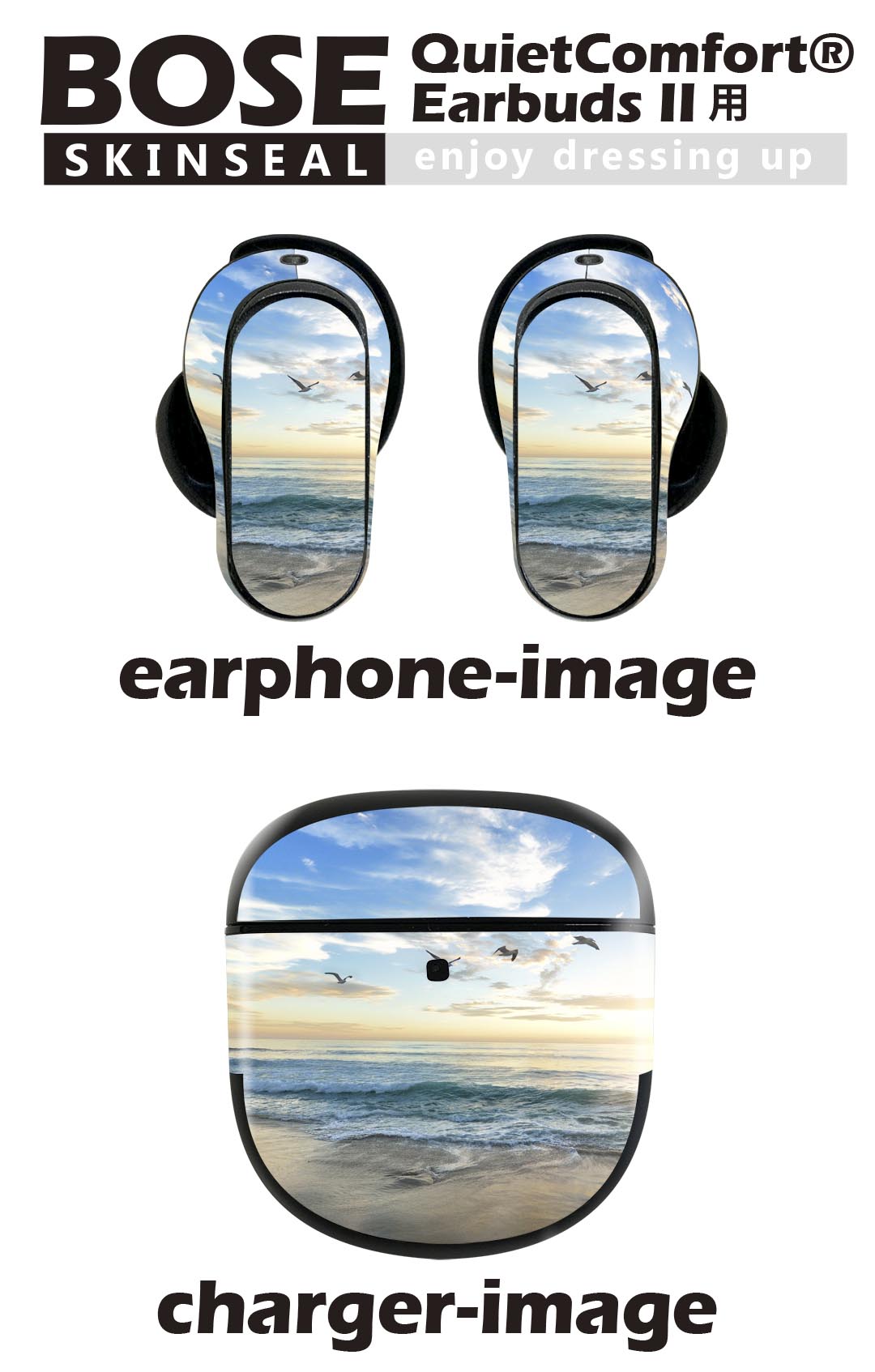 Bose QuietComfort Earbuds II 用 スキンシール ボーズ イヤバッズ2 用　ステッカー　本体3セット ケース1セット 保護 フィルム デコ 写真　海　鳥　自然 022947