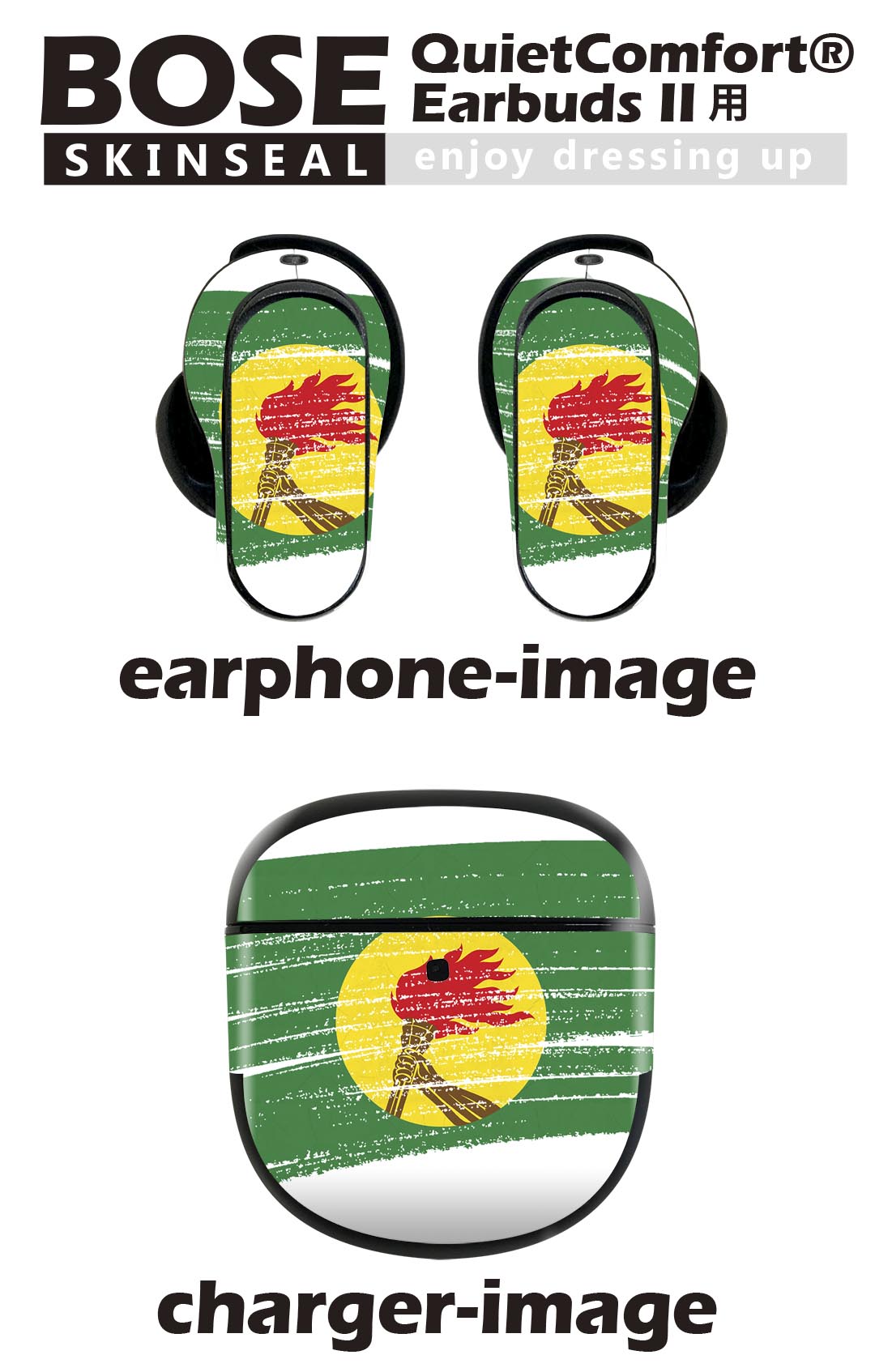 Bose QuietComfort Earbuds II 用 スキンシール ボーズ イヤバッズ2 用　ステッカー　本体3セット ケース1セット 保護 フィルム デコ 国旗 zaire ザイール 018603
