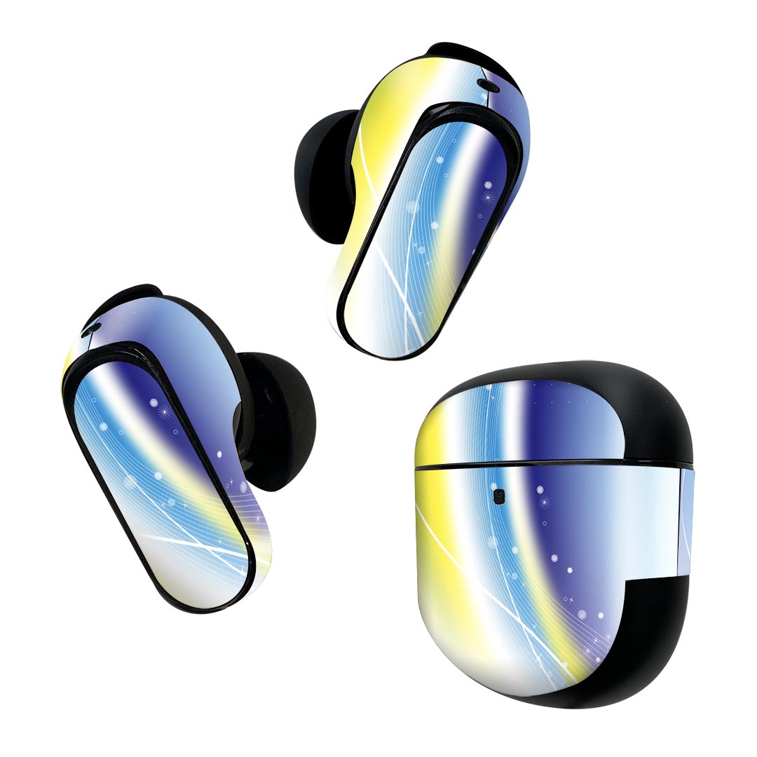 Bose QuietComfort Earbuds II 用 スキンシール ボーズ イヤバッズ2 用　ステッカー　本体3セット ケース1セット 保護 フィルム デコ シンプル　青　黄色 002059