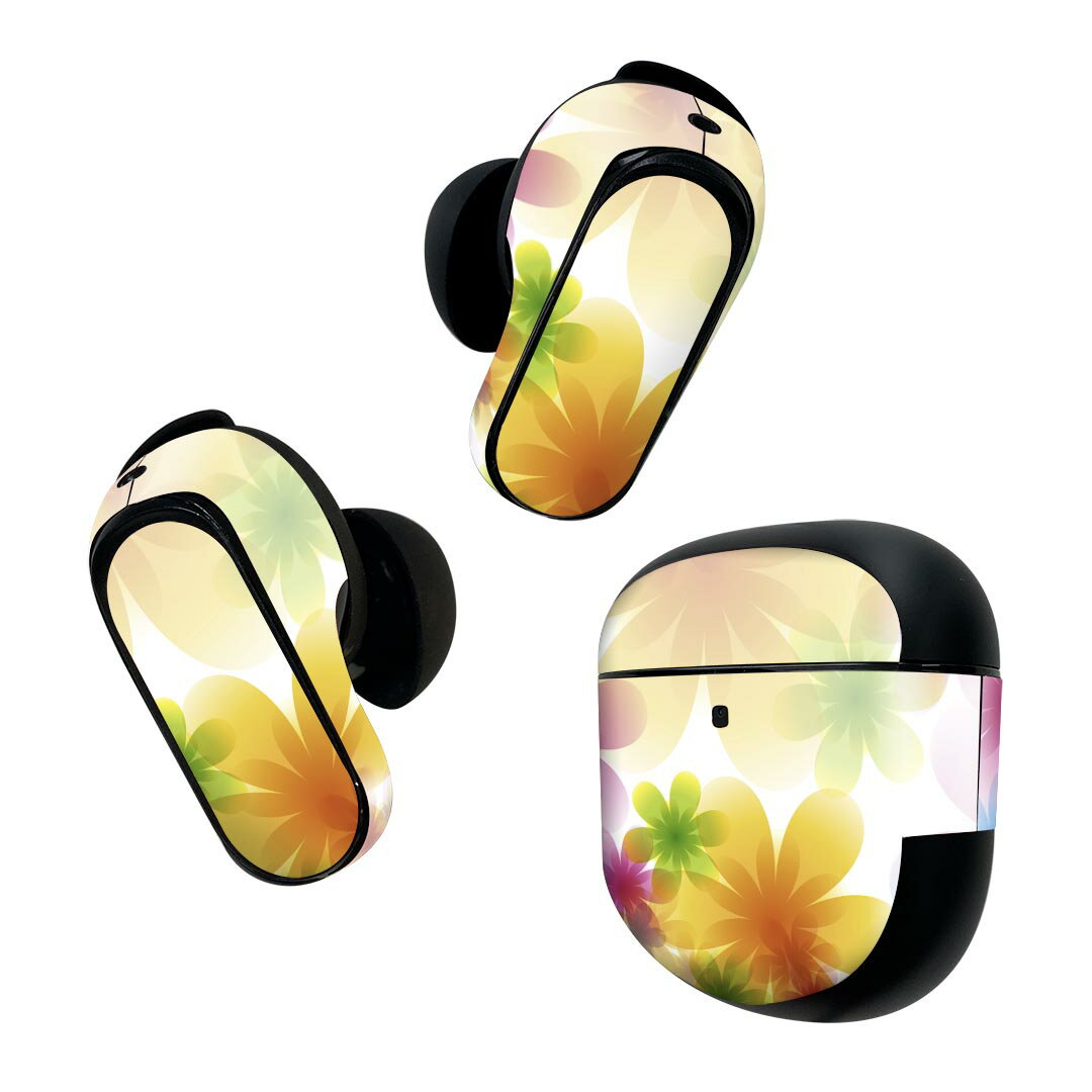 Bose QuietComfort Earbuds II 用 スキンシール ボーズ イヤバッズ2 用　ステッカー　本体3セット ケース1セット 保護 フィルム デコ 花　　カラフル 002083