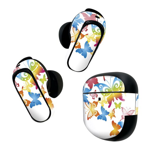 Bose QuietComfort Earbuds II 用 スキンシール ボーズ イヤバッズ2 用 ステッカー 本体3セット ケース1セット 保護 フィルム デコ カラフル 蝶 002085 Bose QuietComfort Earbuds II 用 スキンシール ボーズ イヤバッズ2 用 ステッカー 本体3セット ケース1セット 保護 フィルム デコ カラフル 蝶 002085
