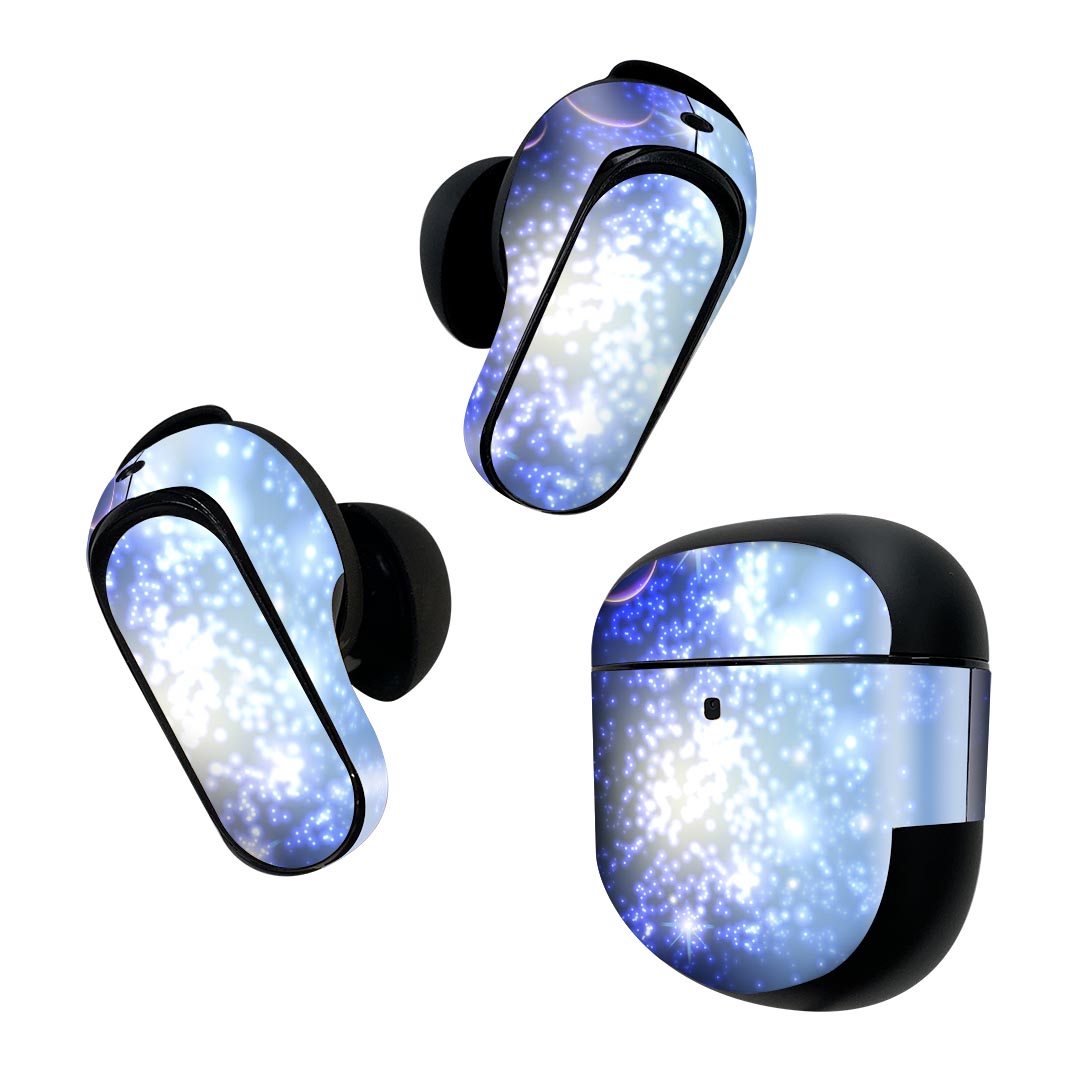 Bose QuietComfort Earbuds II 用 スキンシール ボーズ イヤバッズ2 用　ステッカー　本体3セット ケース1セット 保護 フィルム デコ 宇宙　惑星　青 002208